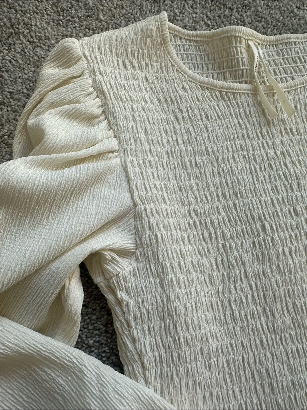 Anthropologie Cream Smocked Long-Sleeve Blouse